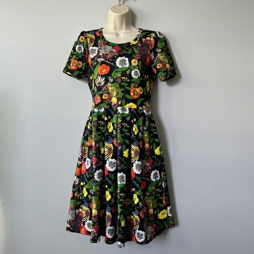 LulaRoe Bird and Floral Print Amelia Dress Size S